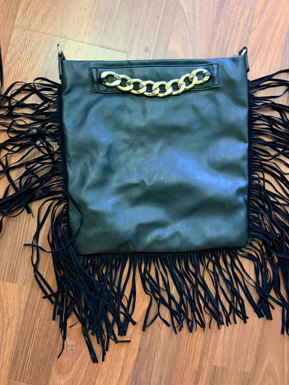 JustFab Black Fringe Crossbody Clutch with Gold Chain No strap